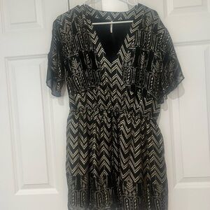 Free People Black and Cream Geometric Mini Dress